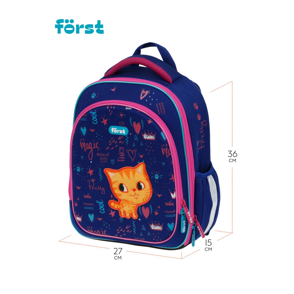 Ранец Först F-LIGHT «Funny cat» 37×28×16см, 2 отделения, 2 кармана, анатомическая спинка