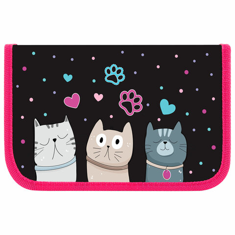 Пенал ЮНЛАНДИЯ, 1 отделение, картон с эффектом soft-touch, 19×11 см, «Cat squad»