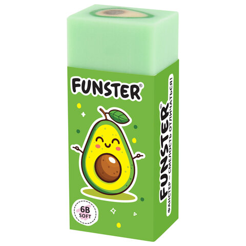Ластик FUNSTER (ФАНСТЕР) «AVOCADO», 50×21х16 мм, прямоугольный, картонный держатель, экологичный ПВХ, ассорти