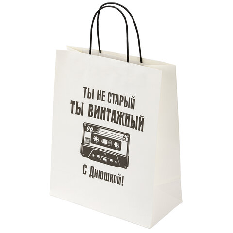 превью Пакет подарочный (1 штука) 26×13х32 см (L) «Винтажный», крафт, ЗОЛОТАЯ СКАЗКА
