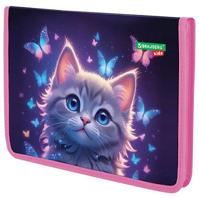 Папка для тетрадей BRAUBERG KIDS А4, 1 отделение, пластик, молния вокруг, «Curious cat»