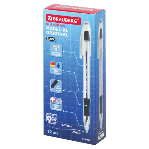 Ручка шариковая масляная с грипом BRAUBERG «Model-XL» ORIGINAL, ЧЕРНАЯ, узел 0.7 мм, линия письма 0.35 мм, 143243