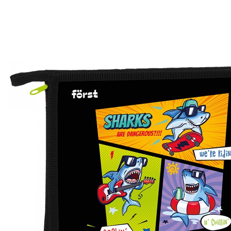 превью Папка для тетрадей 1 отделение, А5, Först «Shark party», 240×205×40мм, пластик, на молнии