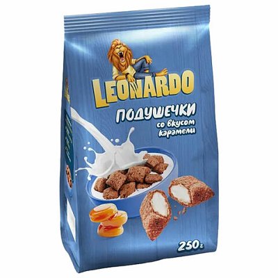 Готовый завтрак LEONARDO «Подушечки» со вкусом карамели, 250 г