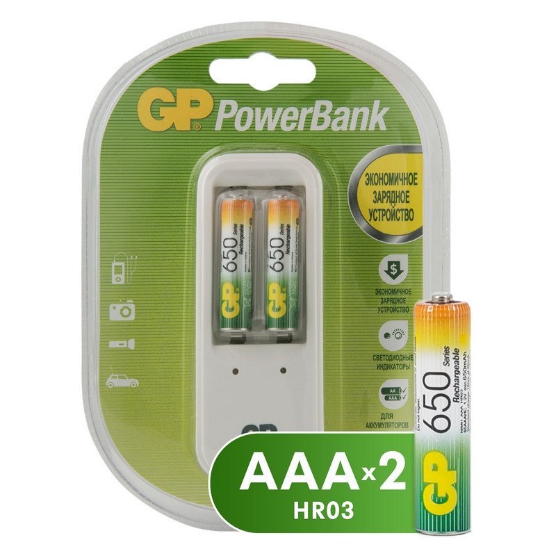 превью Зарядное устройство GP PB410GS65, в комплекте 2 акк. 650 mAh