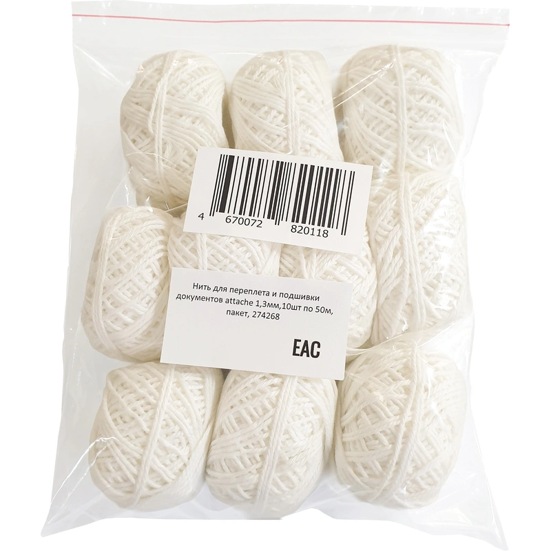 Нить для переплета Attache белая моток 50 м (10 мотков в упаковке)