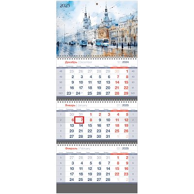 Календарь квартальный 3 бл. на 3 гр. BG Standard «Городская тишина», с бегунком, 2025г. 