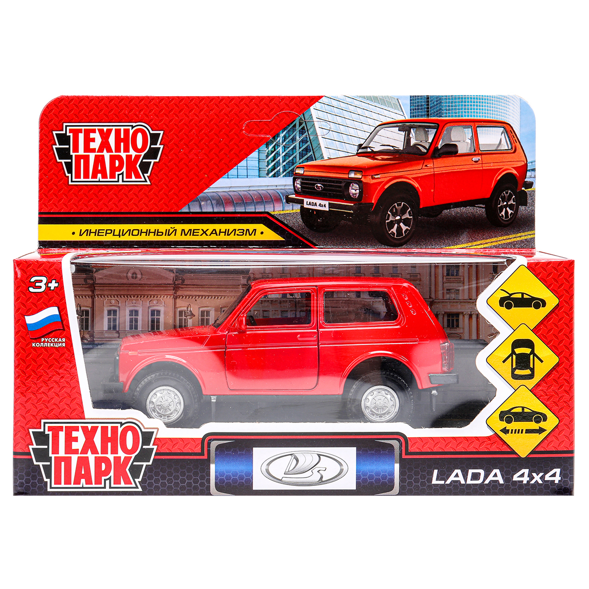 превью Машина игрушечная Технопарк «Lada 4×4», LADA, металл., 12см, красный, инерционная, с подвижными элементами
