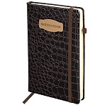Скетчбук, слоновая кость 140 г/м2, 130×210 мм, 80 л., КОЖЗАМ, резинка, BRAUBERG ART CLASSIC, CROCO, коричневый