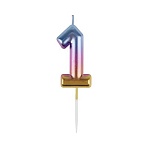 Свеча для торта с держателем MESHU «Цифра »1", 6см, градиент, блистер