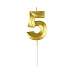Свеча для торта с держателем MESHU «Цифра »5", 7см, золотая, блистер