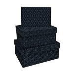 Набор прямоугольных коробок 3в1, MESHU «Pattern on black», (19×12×7.5-15×10×5см)