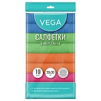 Салфетки для уборки Vega, набор 10шт., микрофибра, 30×30см, европодвес, цвет ассорти