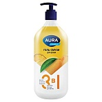 Гель-смузи для душа 3 в 1 для тела, рук и ванны 1 л, AURA FAMILY «Дыня, ананас, персик», дозатор