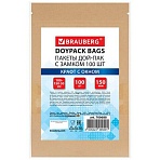 Пакеты дой-пак с замком ZIP LOCK, крафт с окном 40 мм, 100×150 + 30 мм, КОМПЛЕКТ 100 штук, 150 мкм, BRAUBERG