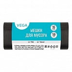 Мешки для мусора 35л Vega ПНД, 50×60см, 6мкм, 50шт., черные, в рулоне