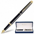 Ручка подарочная перьевая WATERMAN «Hemisphere Mars Black GT», черный лак, позолоченные детали, синяя, S0920610