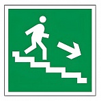 Знак эвакуационный «Направление к эвакуационному выходу по лестнице НАПРАВО вниз», квадрат 200×200мм