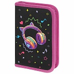 Пенал BRAUBERG с наполнением, 1 отделение, 1 откидная планка, 24 предмета, 21×14 см, «Headphones»