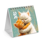 Календарь-домик настольный на гребне, 2026 г., BRAUBERG, 101×101 мм, «Котики»