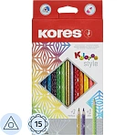 Карандаши цветные Kores 15 цветов трехгранные