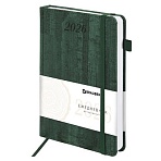 Ежедневник датированный 2026 А5 138×213 мм, BRAUBERG «Wood», под кожу, держатель для ручки, зеленый