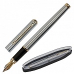 Ручка подарочная перьевая BRAUBERG Maestro, СИНЯЯ, корпус серебристый с золотистыми деталями, линия письма 0.25 мм