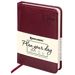 Ежедневник датированный 2026, МАЛЫЙ ФОРМАТ 100×150 мм, А6, BRAUBERG «Imperial», под кожу, бордо