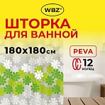 Шторка для ванной PEVA, 180×180см, кольца в комплекте, 3 дизайна ассорти, ЦВЕТЫ, WBZ