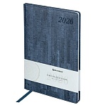 Еженедельник датированный 2026 БОЛЬШОЙ ФОРМАТ 210×297 мм, А4 BRAUBERG «Wood», под кожу, синий