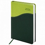 Ежедневник датированный 2024 А5 138×213 мм, BRAUBERG «Bond», под кожу, зеленый/салатовый
