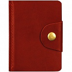 Визитница карманная OfficeSpace на кнопке, 10×7см, 18 карманов, натуральная кожа, красный