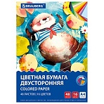 Цветная бумага А4 ТОНИРОВАННАЯ В МАССЕ, 48 листов, 16 цветов, в папке, 80 г/м2, BRAUBERG, 210×297 мм