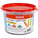 Мел в ведерке для рисования на асфальте 18 штук, ПИФАГОР, цветной квадратный УТОЛЩЕННЫЙ