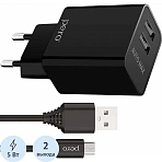 Зарядное устройство сет. PERO TC02 2USB 2.1A c каб. Type-C в компл. черный
