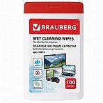 Чистящие салфетки для ноутбуков и оптических поверхностей BRAUBERG, компактная туба 100 шт., влажные