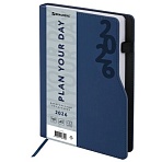 Ежедневник датированный 2026, А5, 150×213 мм, BRAUBERG «Up», под кожу, софт-тач, держатель для ручки, синий