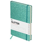 Ежедневник недатированный, А5, 136л., твердый переплет, диз. картон, BG «Glitter. Teal», бирюзовый, на резинке, карман