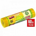Мешки для мусора с завязками 60 л, в рулоне, 10 шт., ПСД 22 мкм, 58×68 см, «ПОЛОСАТИКИ», желтый/зеленый, Avikomp