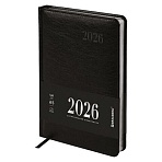 Ежедневник датированный 2026, А5, 138×213 мм, BRAUBERG «Impression», под кожу, черный