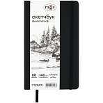 Скетчбук 80л., 130×210 Гамма «Студия», черный, твердая обложка, на резинке, белая, 140г/м2