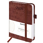 Ежедневник датированный 2026 МАЛЫЙ ФОРМАТ 100×150 мм, А6, BRAUBERG «Wood», под кожу, коричневый