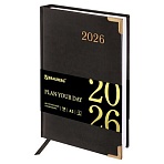 Ежедневник датированный 2026, А5, 138×213 мм, BRAUBERG «Senator», под кожу, черный