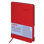 Ежедневник датированный 2026 А5 138×213 мм, BRAUBERG «Stylish», под кожу, гибкий, красный
