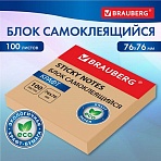 Блок самоклеящийся крафтовая бумага (стикеры) BRAUBERG KRAFT, 76×76 мм, 100 листов