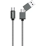 Кабель PERO, DC-07, 1м, Type-C/USB-A to Type-C, 60W, серый