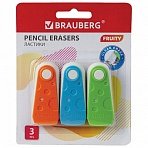 Набор ластиков BRAUBERG «FRUITY» 3 шт., 57×24*15мм, белые, пластиковый футляр ассорти