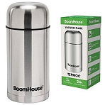 Термос 1 л для еды/напитков с широким горлом, BOOMHOUSE (БУМХАУС) WIDE, нержавеющая сталь SUS304, серебристый