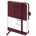 Ежедневник датированный 2026 МАЛЫЙ ФОРМАТ 100×150 мм, А6, BRAUBERG Wood, под кожу, бордовый