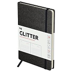Ежедневник недатированный, А6, 136л., твердый переплет, диз. картон, BG «Glitter. Black», черный, на резинке, карман